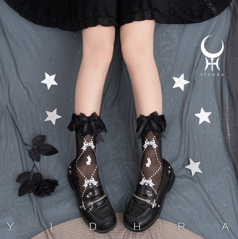 Dream Witch Gummy Bear and Toffee Rabbit Lolita Black White Lace Socks