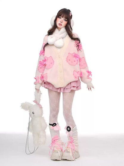 Young Eyes Soda Kitty Pink Knit Cardigan