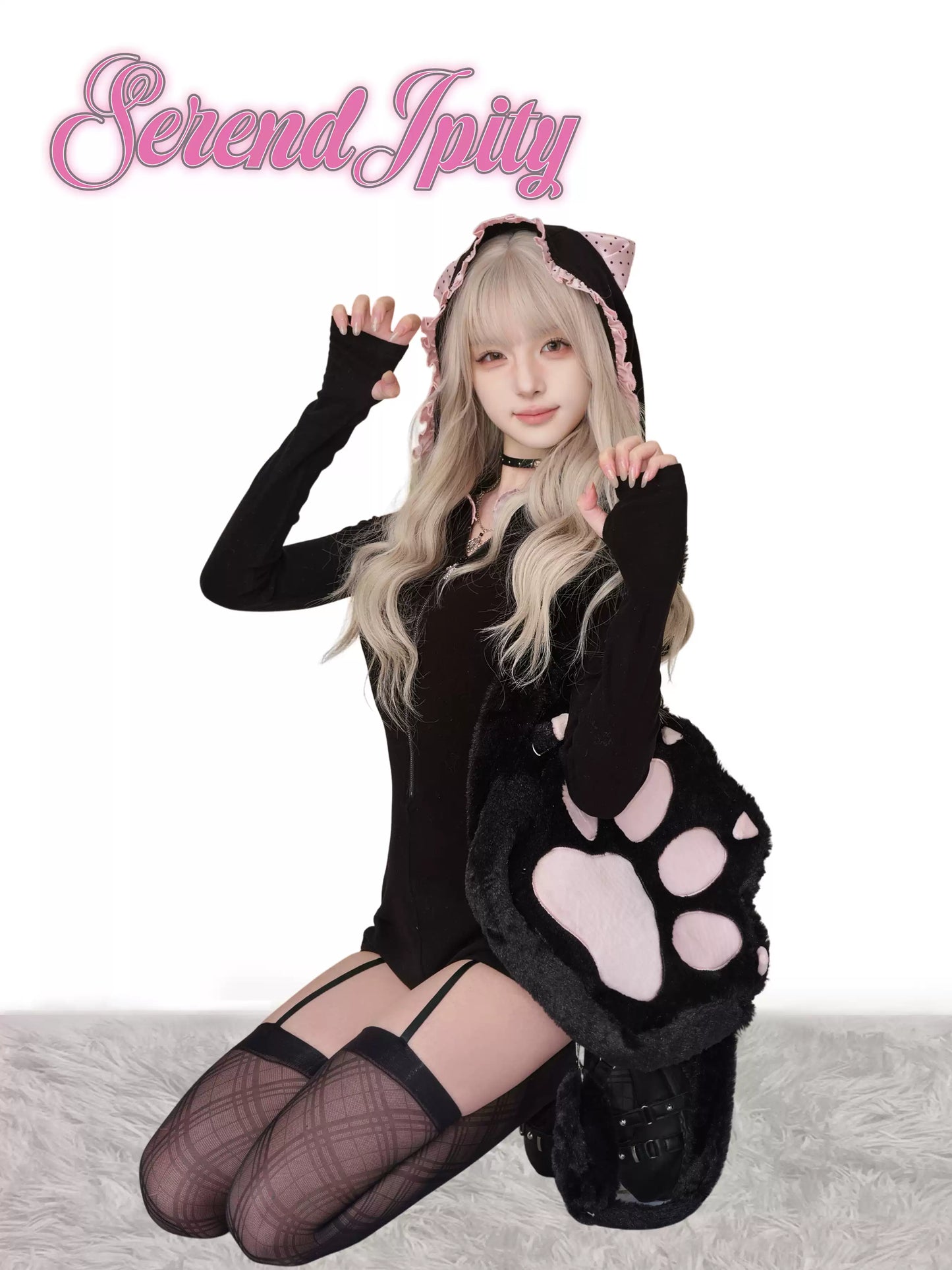 Serendipity Comic Black Cat Jacket & Bodysuit Rompers Two Piece Set