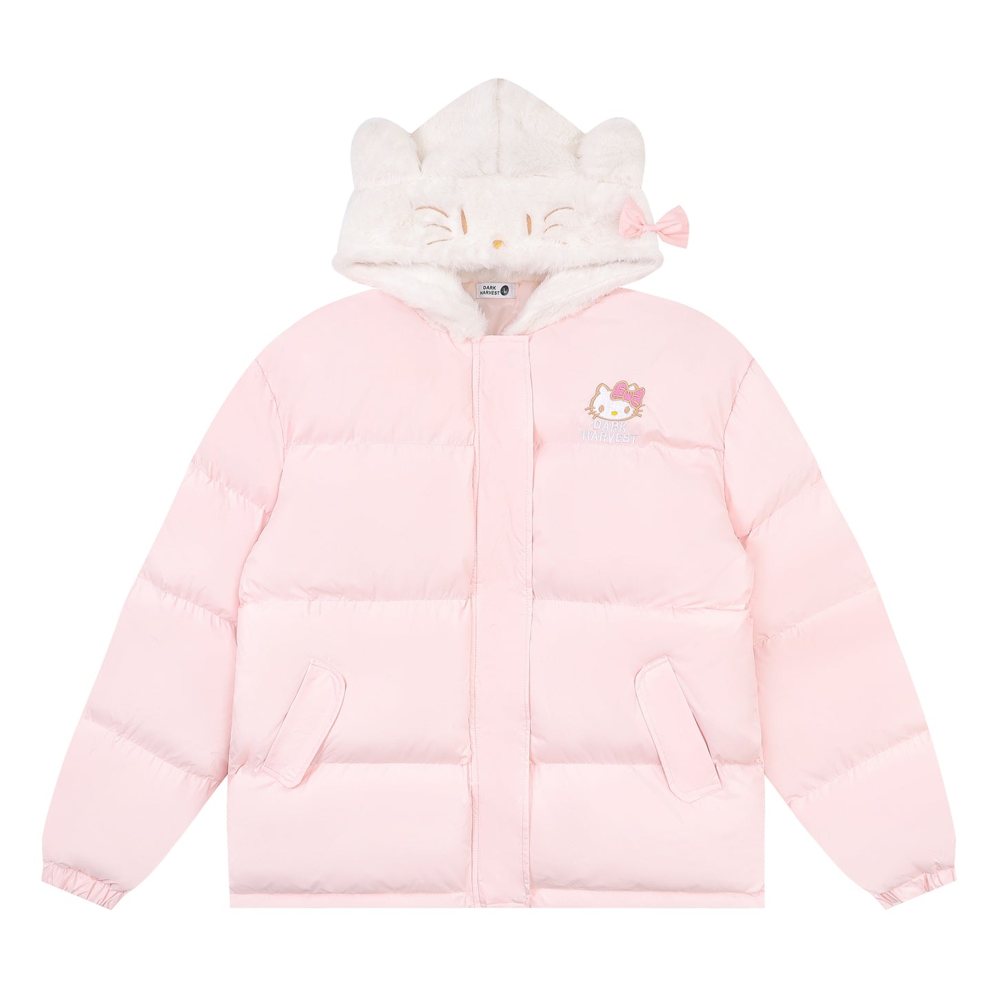 Pink Blue Cartoon Kitty Cat Plush Hooded Winter Thick Padded Puffer Jacket