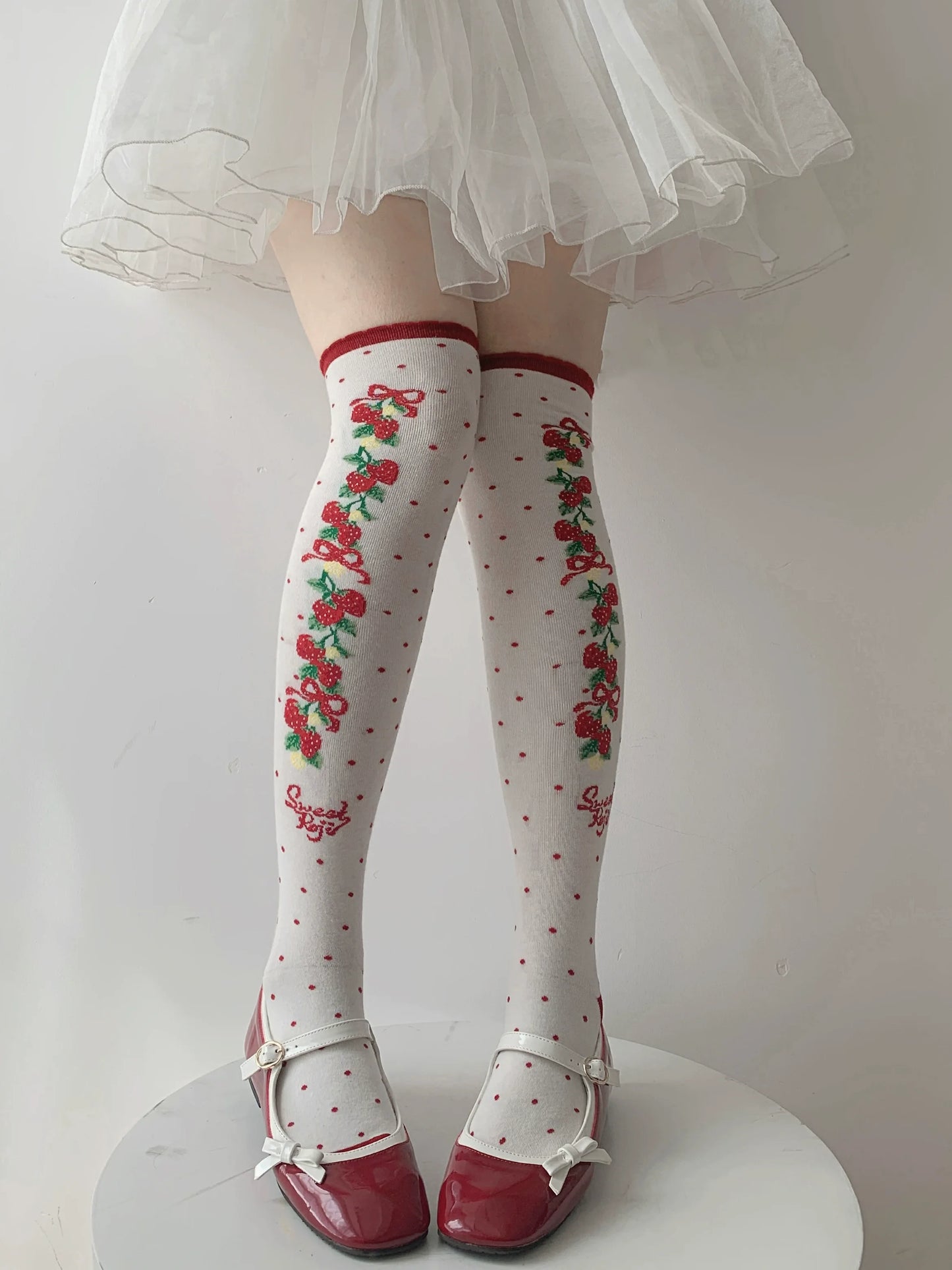 Strawberry String Pink Red Black White Lolita Socks