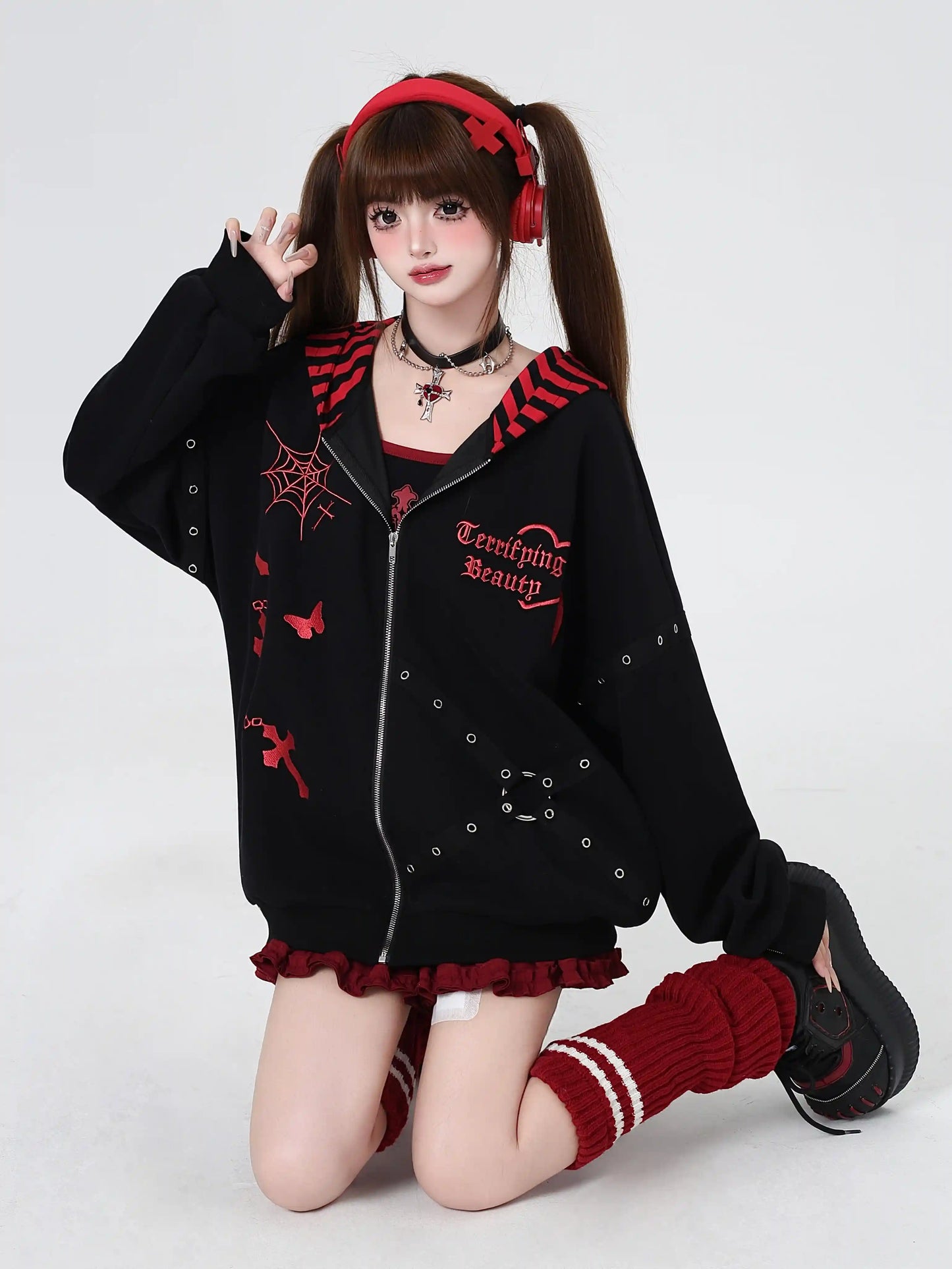 Crazy Girl Night Escape Vampire Black Gray Red Jacket Hoodie