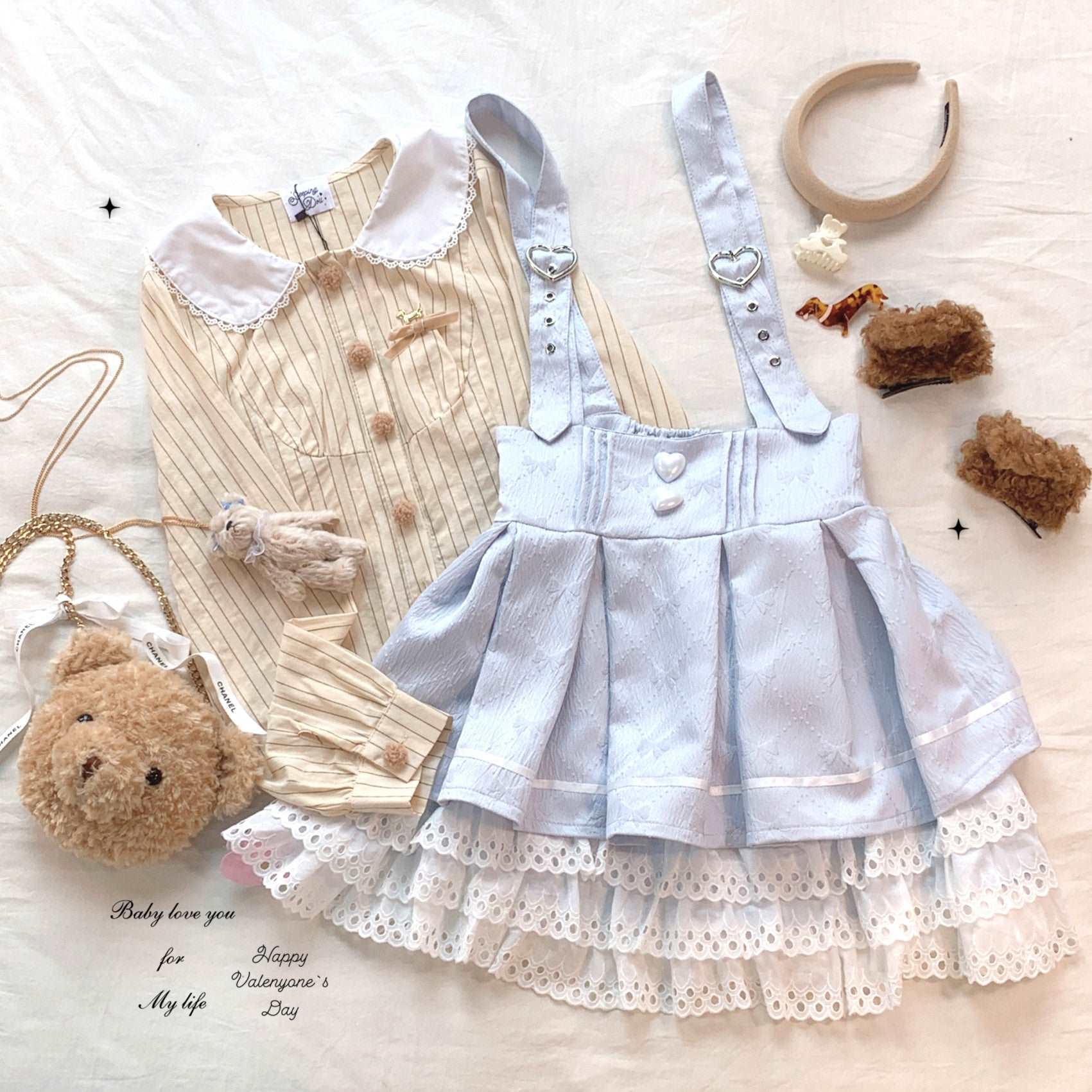 Dormir Doll Love Heart Buttons Black Pink Blue Lace Ruffled Suspender Skirt