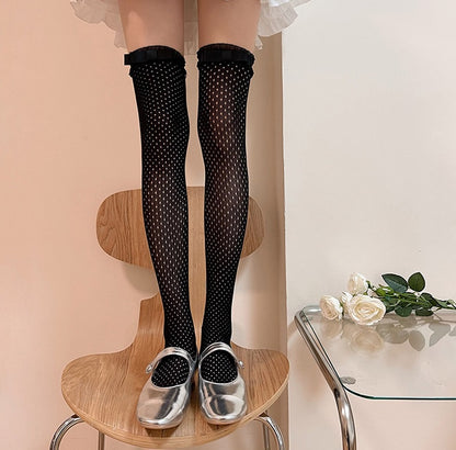 Organza Lace Black White Bow Over The Knee Socks