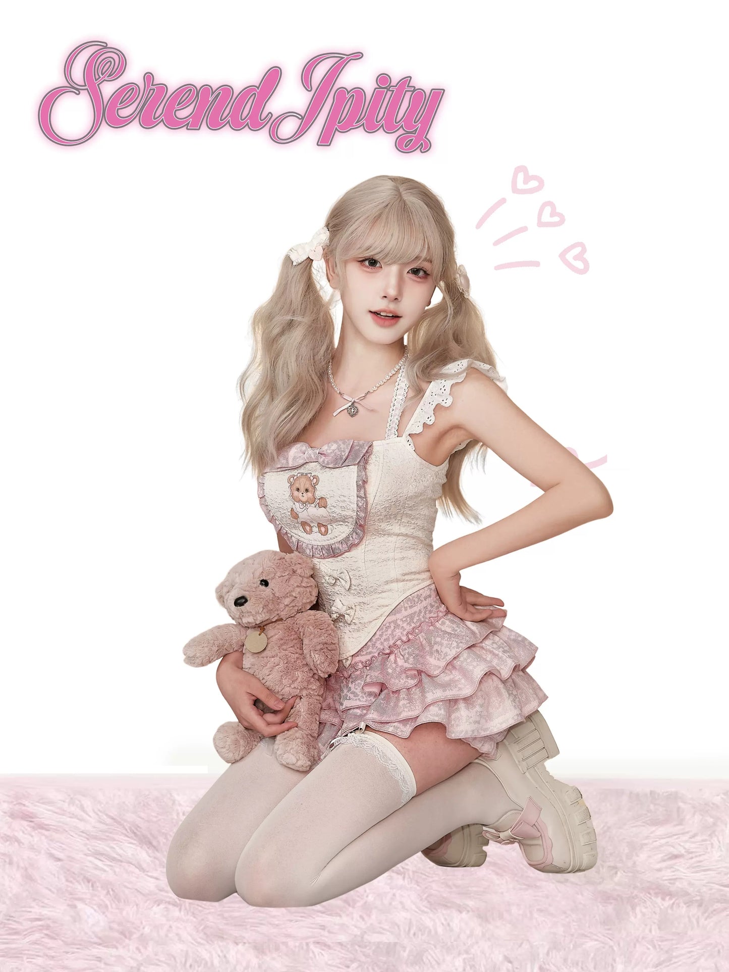 Serendipity Pink Puff Bear Camisole Top & Skirt Two Piece Set