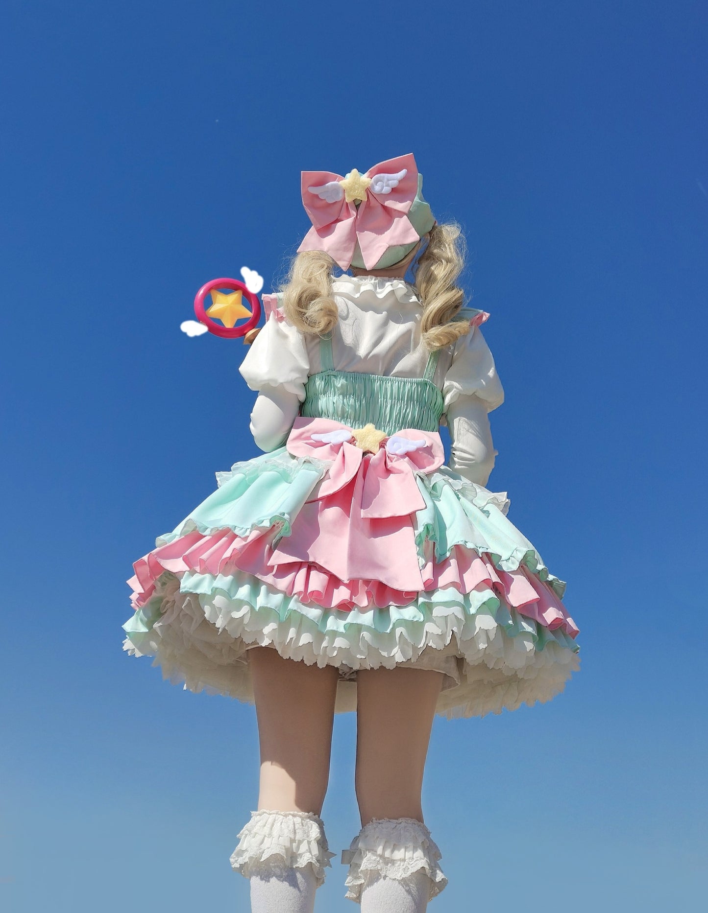 Little Star Wings Anime Magical Girl Lolita Pink Blue Green Purple Strap Dress