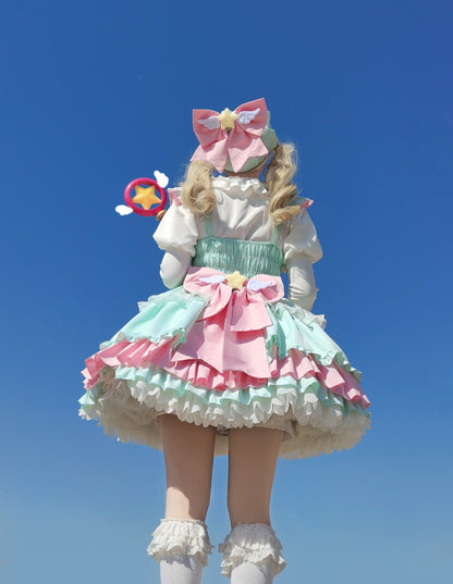 Little Star Wings Anime Magical Girl Lolita Pink Blue Green Purple Strap Dress