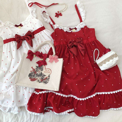 Dormir Doll Christmas Love Polka Dot White & Red Chiffon Strap Dress