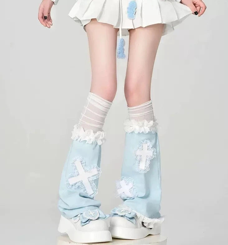 Y2K Cross Sky Blue & Pink Leg Warmers Mummy Stockings Set