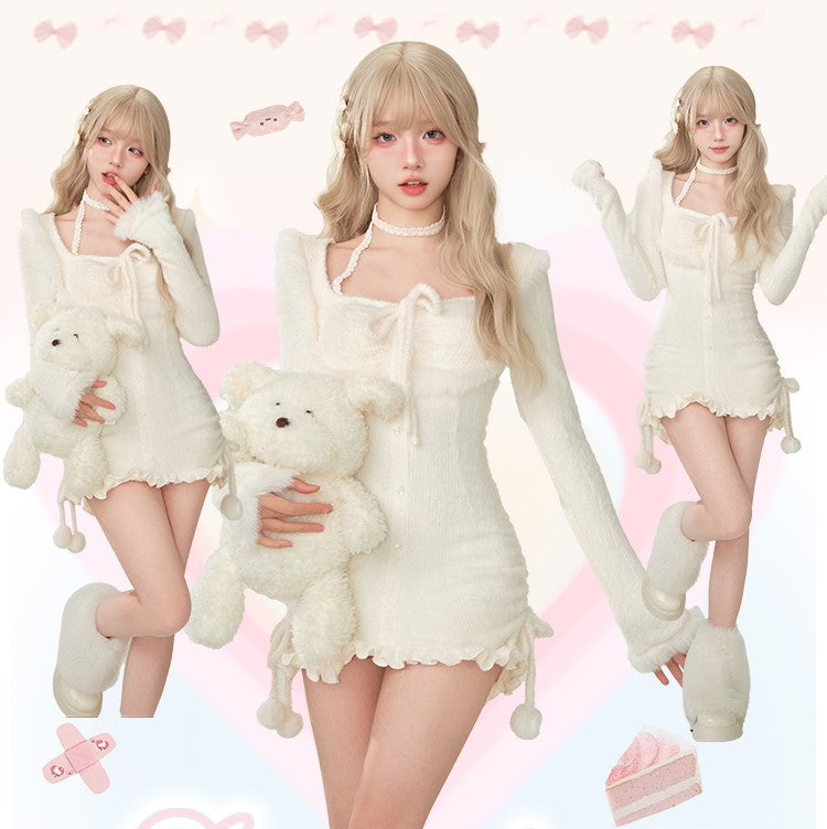 Serendipity Winter Icy Angel Plush White Bodycon Long Sleeve Dress