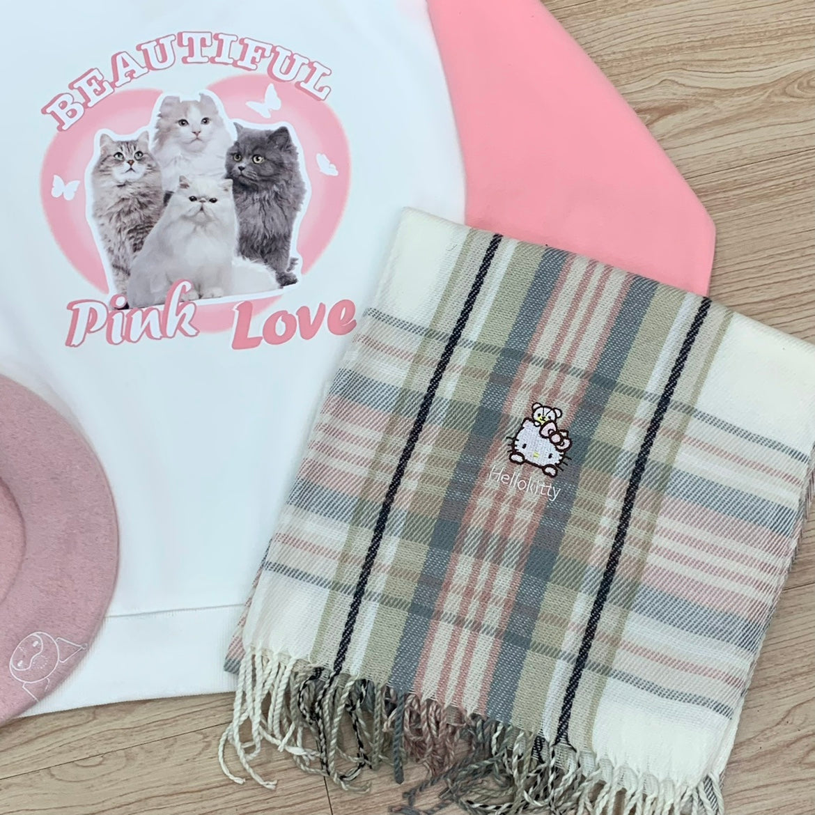 Kitty Cat Cinnamon Dog Cartoon Winter Plaid Scarf Scarves