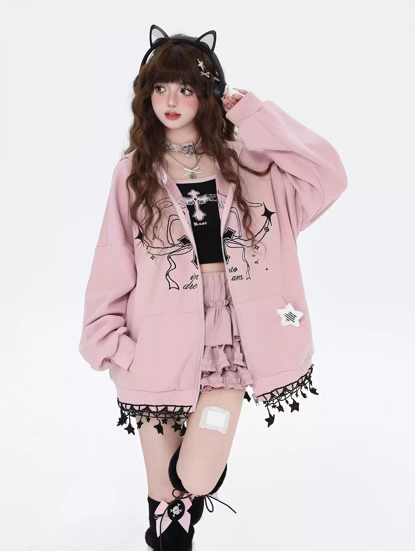 Crazy Girl Dream Lover Cross Pink Black Cream Jacket Hoodie