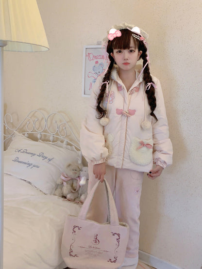 EGL Cute Bear Cream Pink Bear Winter Jacket