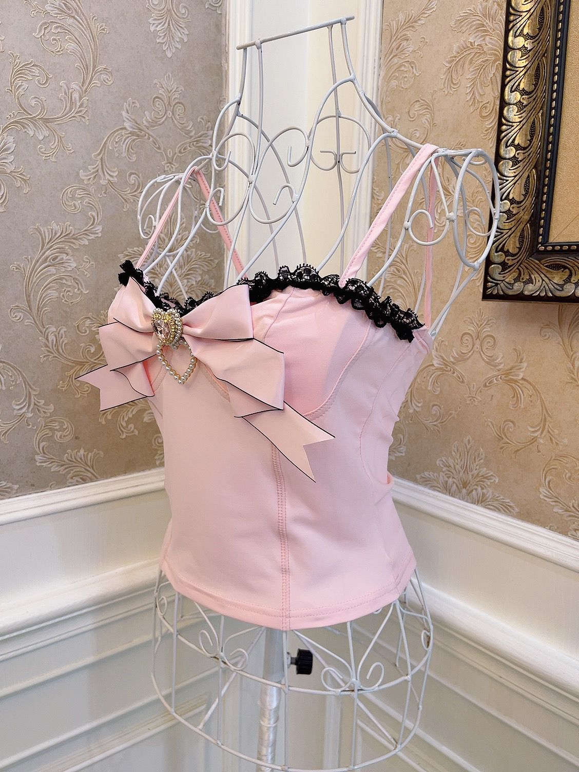 Sweetheart Princess Balletcore Pink Bow Slim Fit Camisole Top