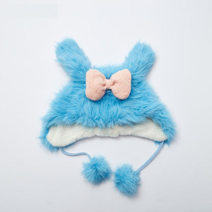 Cute Fur Plush Kitty Cat Cinnamon Dog Pompom Balls Winter Hats