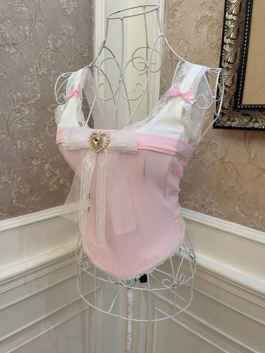 Sweetheart Princess Super Fairy Pink White Camisole Top