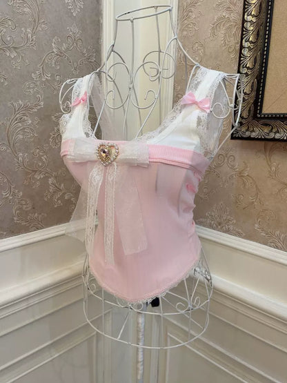 Sweetheart Princess Super Fairy Pink White Camisole Top