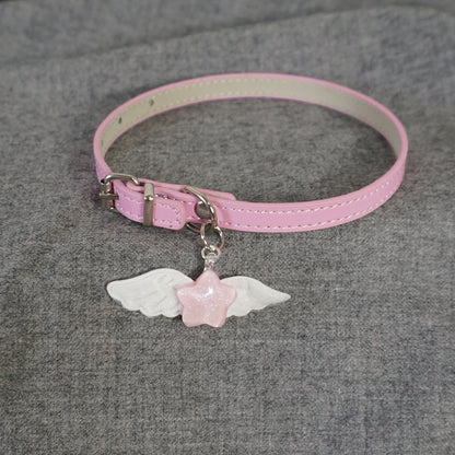 Candy Fairy Y2K Star Wings Pink & Blue Leather Choker Collar Necklace