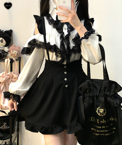 Kitten Bullet Jirai Kei Love Trap Black Pink Blue Suspender Skirt