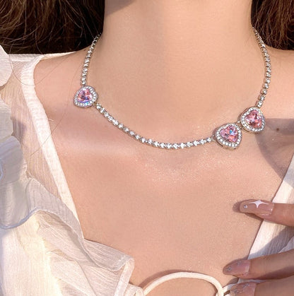 Luxury Peach Pink Diamond Pearl Pendant Necklace