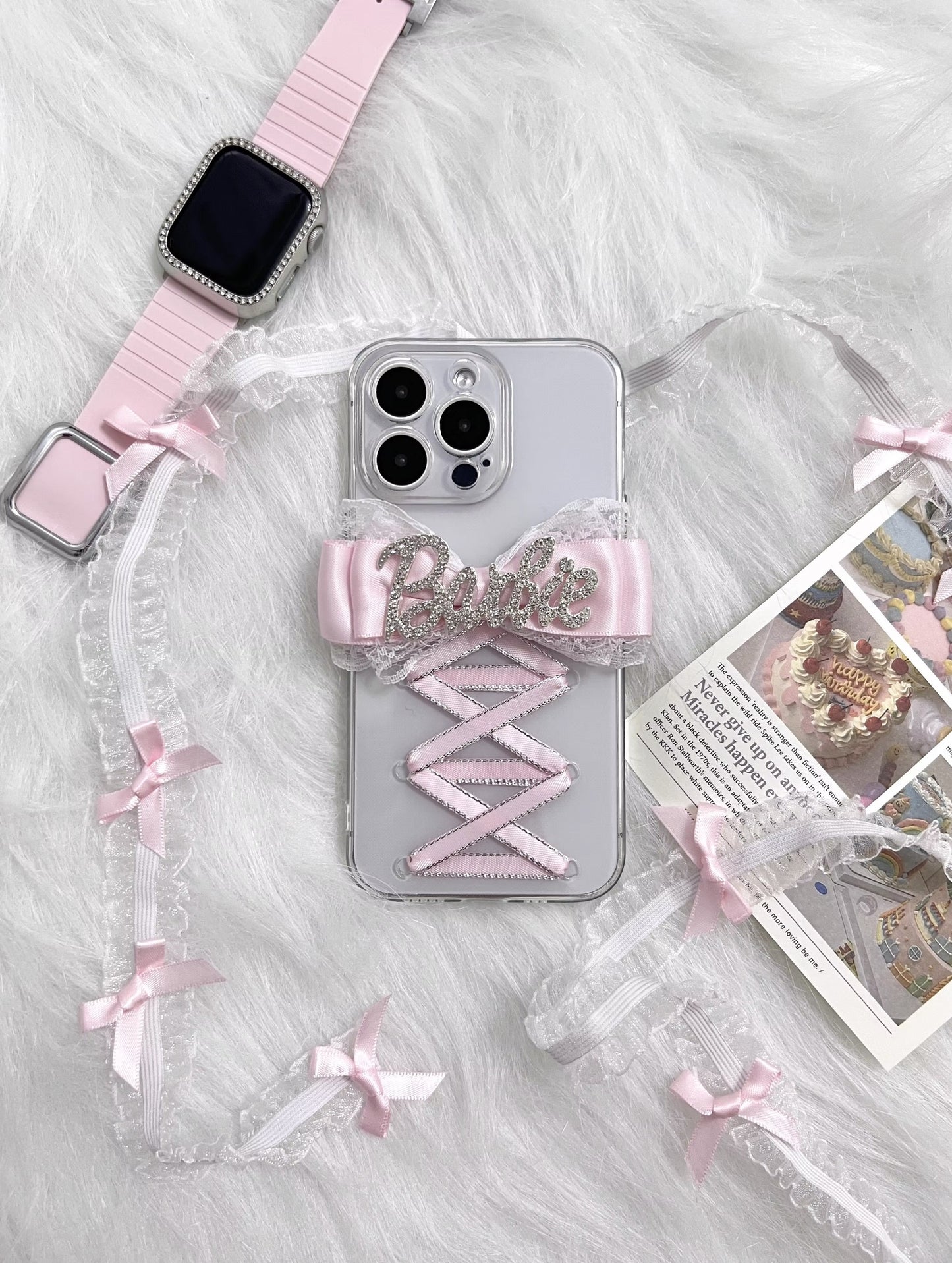 Sweet Coquette Balletcore Pink Bow Heart Handmade Transparent Silicone Phone Case