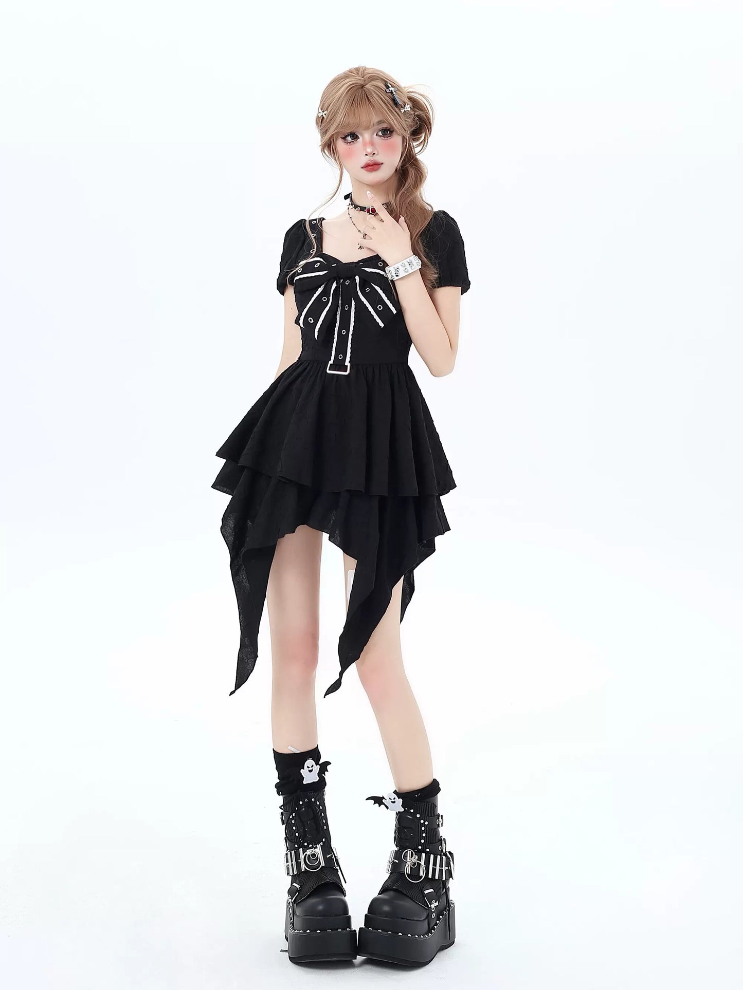 Crazy Girl Love Formula Black Pink Puff Sleeve Dress