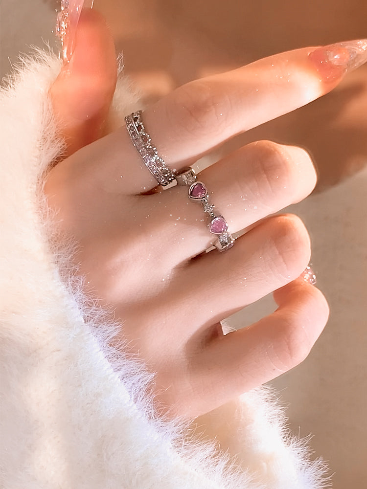 Luxury Princess Pink Silver Diamond Love Thorn Ring