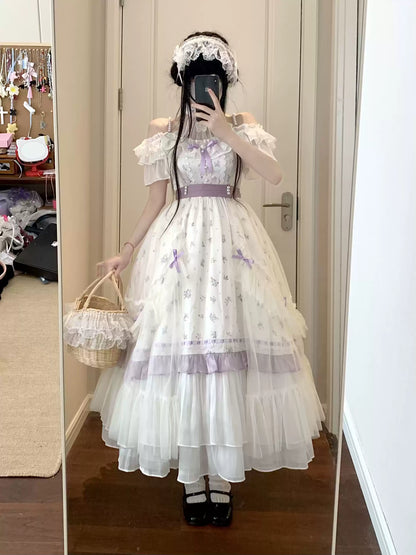 Flying Diary Autumn Love Letter Green & Purple Lolita Long Dress