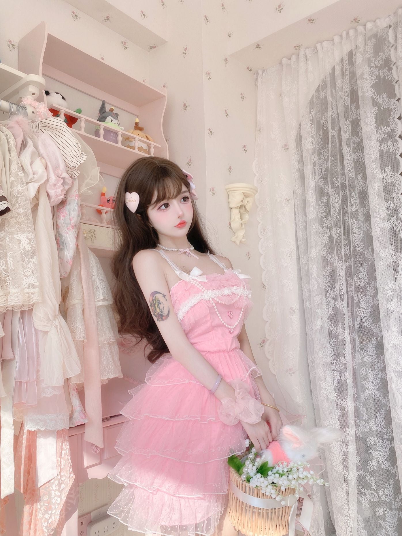 Candy Fairy Coquette Light Pink Party Princess Ruffled Strap Dress