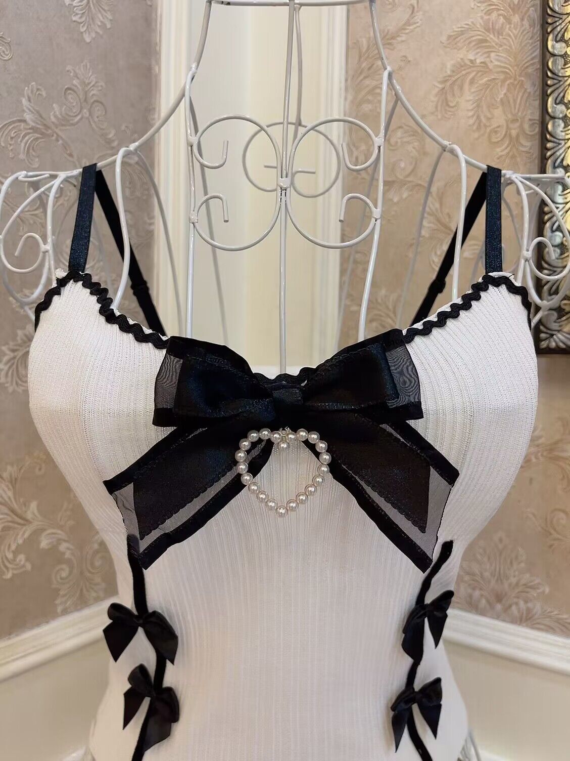 Sweetheart Princess Devil Black White Bow Camisole Top