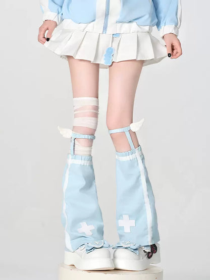 Y2K Cross Sky Blue & Pink Leg Warmers Mummy Stockings Set