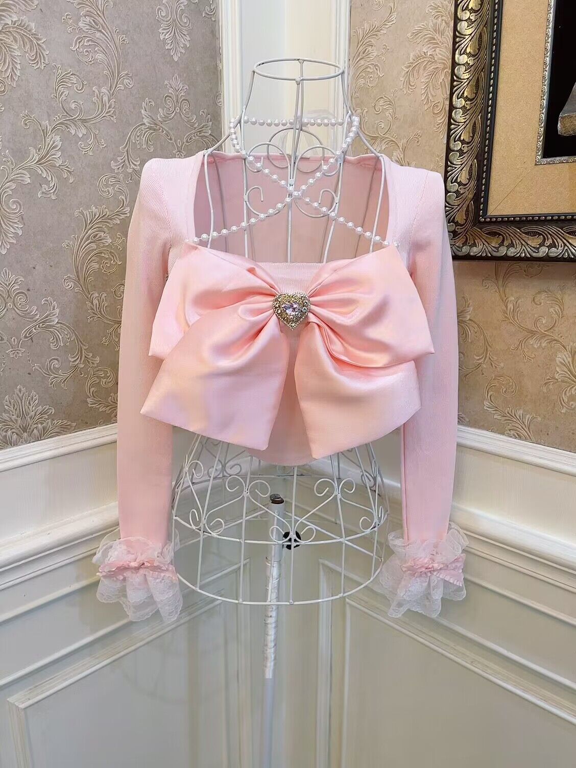 Sweetheart Princess Halter Neck Bow Pink White Black Knit Sweater Top