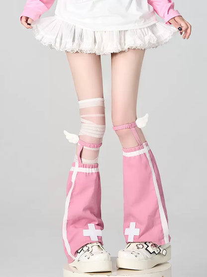 Y2K Cross Sky Blue & Pink Leg Warmers Mummy Stockings Set