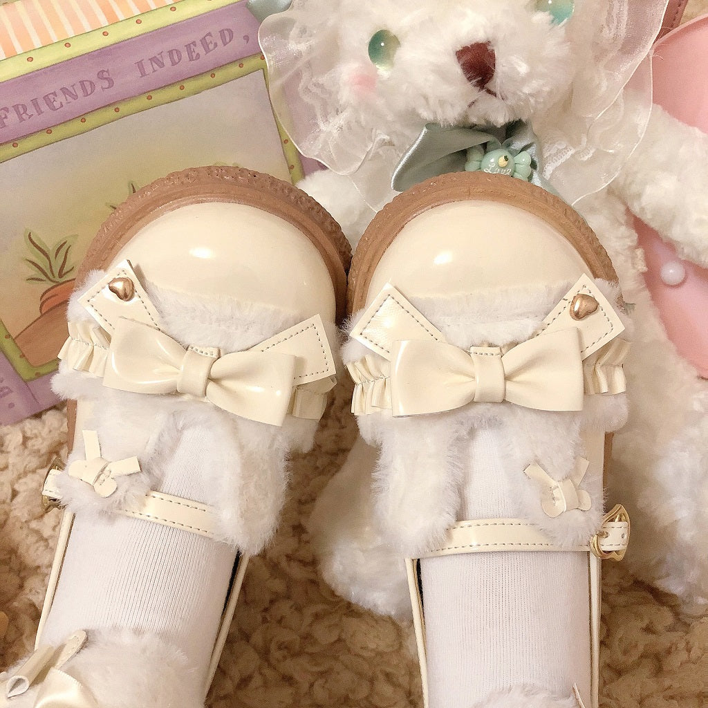 Fairy Godmother Sweet Rabbit Doll Thick Winter Velvet Fur Mary Janes Shoes