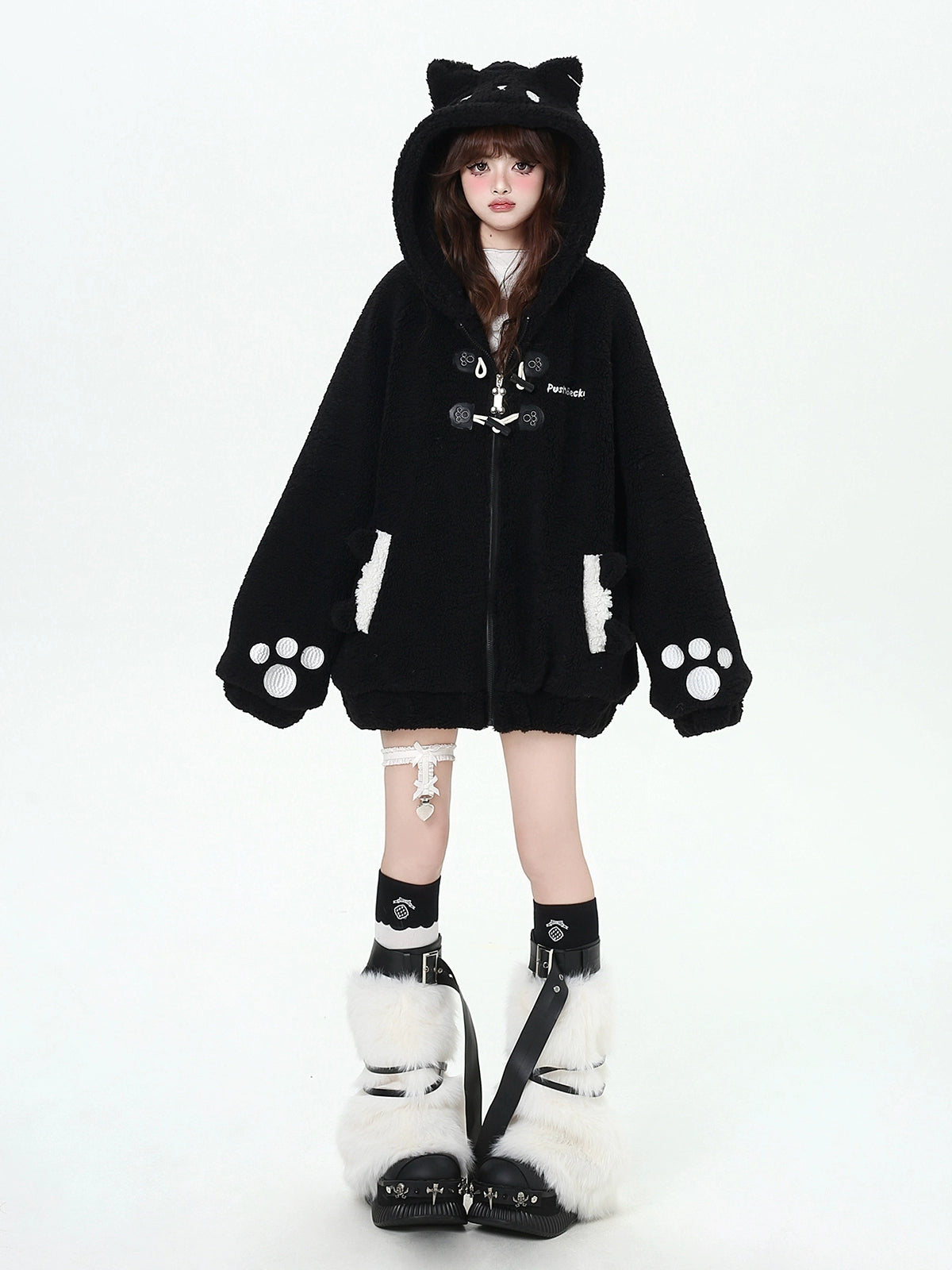 Crazy Girl Animal Series Black Cat Brown Bear White Rabbit Jacket