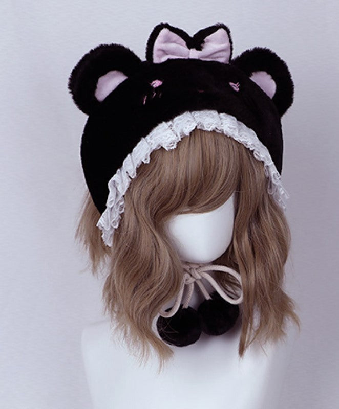 Candy Fairy Winter Cute Lolita Rabbit Cat Bear Ears Plush Lace Handmade Hat