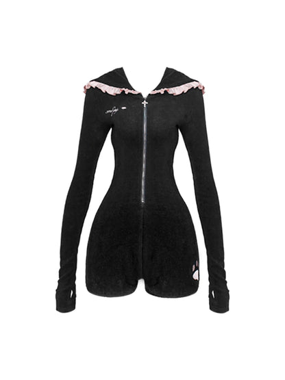 Serendipity Comic Black Cat Jacket & Bodysuit Rompers Two Piece Set