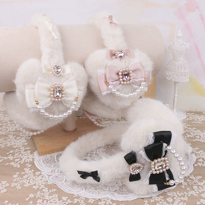 Jirai Kei Pink Black White Fur Winter Earmuffs