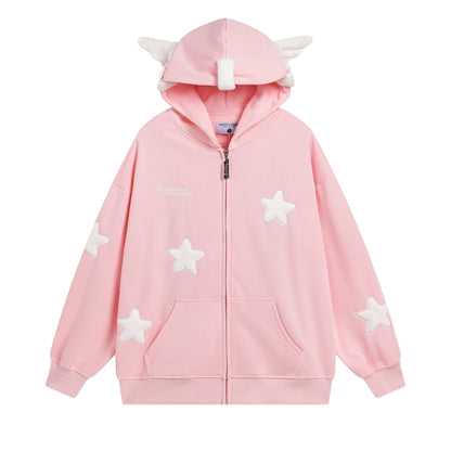 Serendipity Cute Y2K Angel Star Wings Pink Blue Black Jacket Hoodie