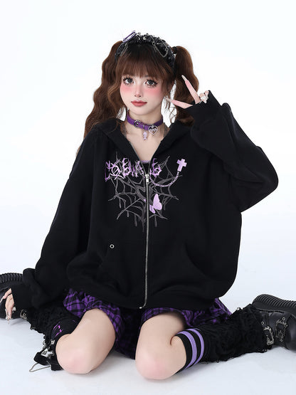 Crazy Girl Broken Butterfly Spider Pink Black Gray Jacket Hoodie