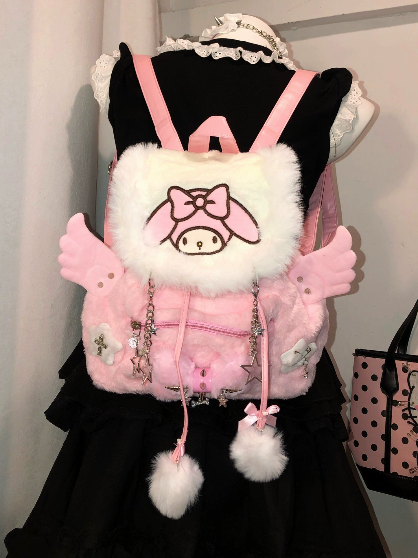 Y2K Pink Melody Plush Wings Backpack Bag