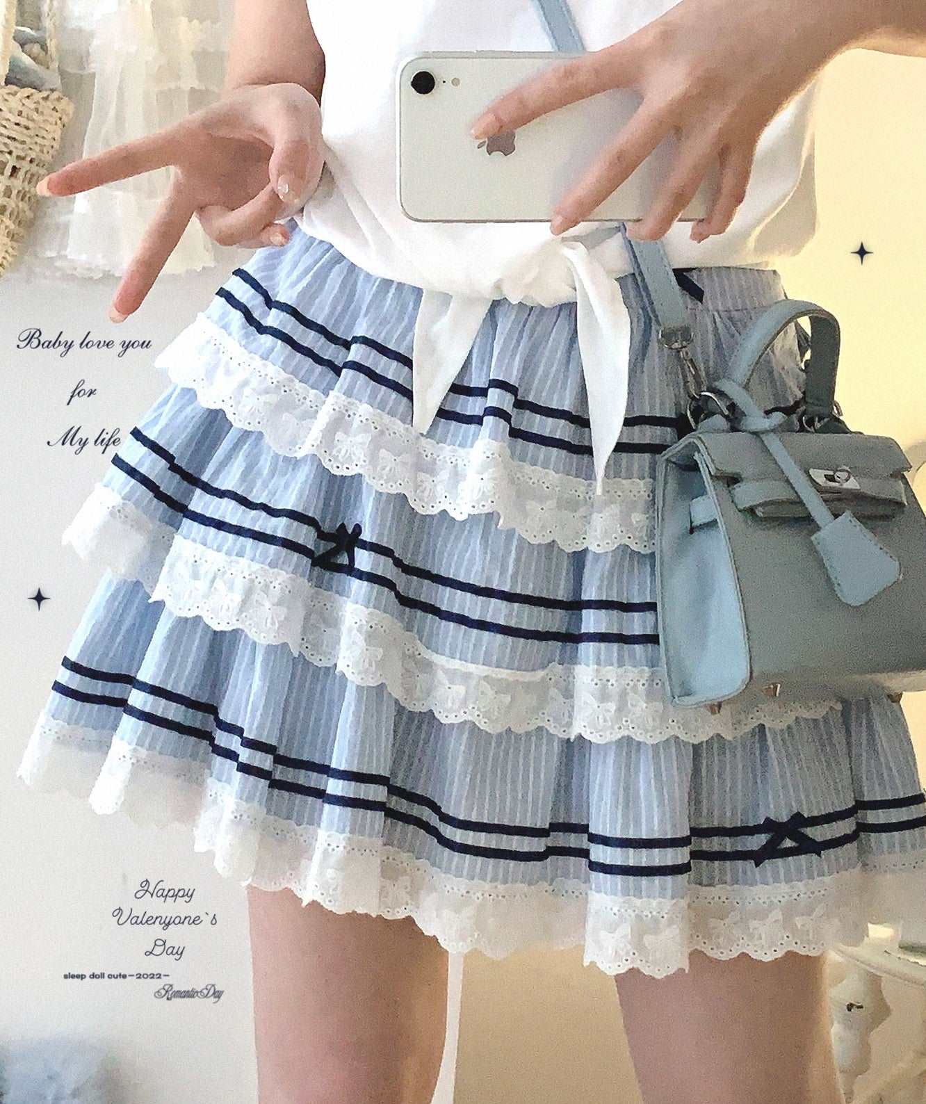 Dormir Doll Sail Ribbon Blue Black Lace Ruffle Short Cake Skirt