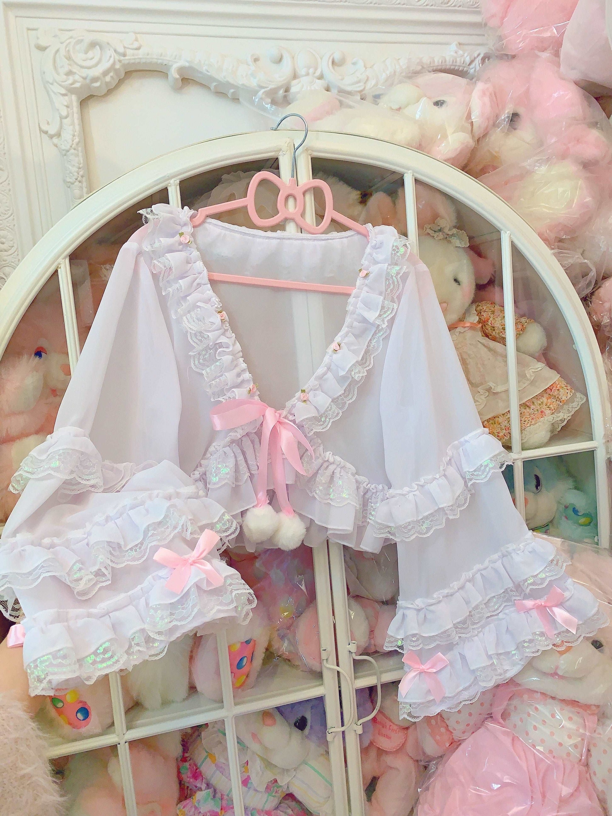 Candy Fairy Sheer See Through White Rose Ruffled Cardigan