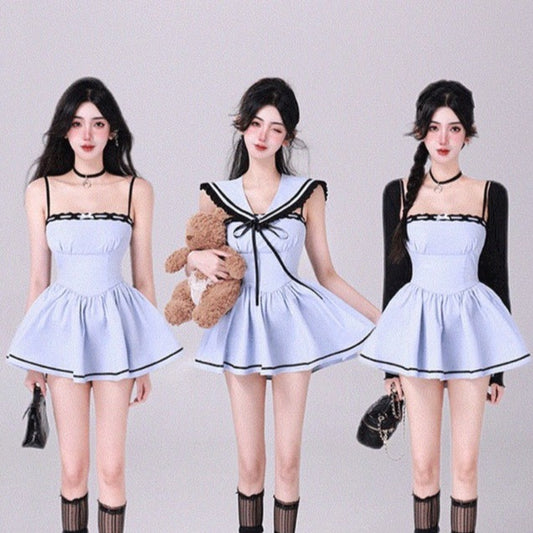 Kiki Sweet and Cool Sailor Collar Blue White Strap Dress