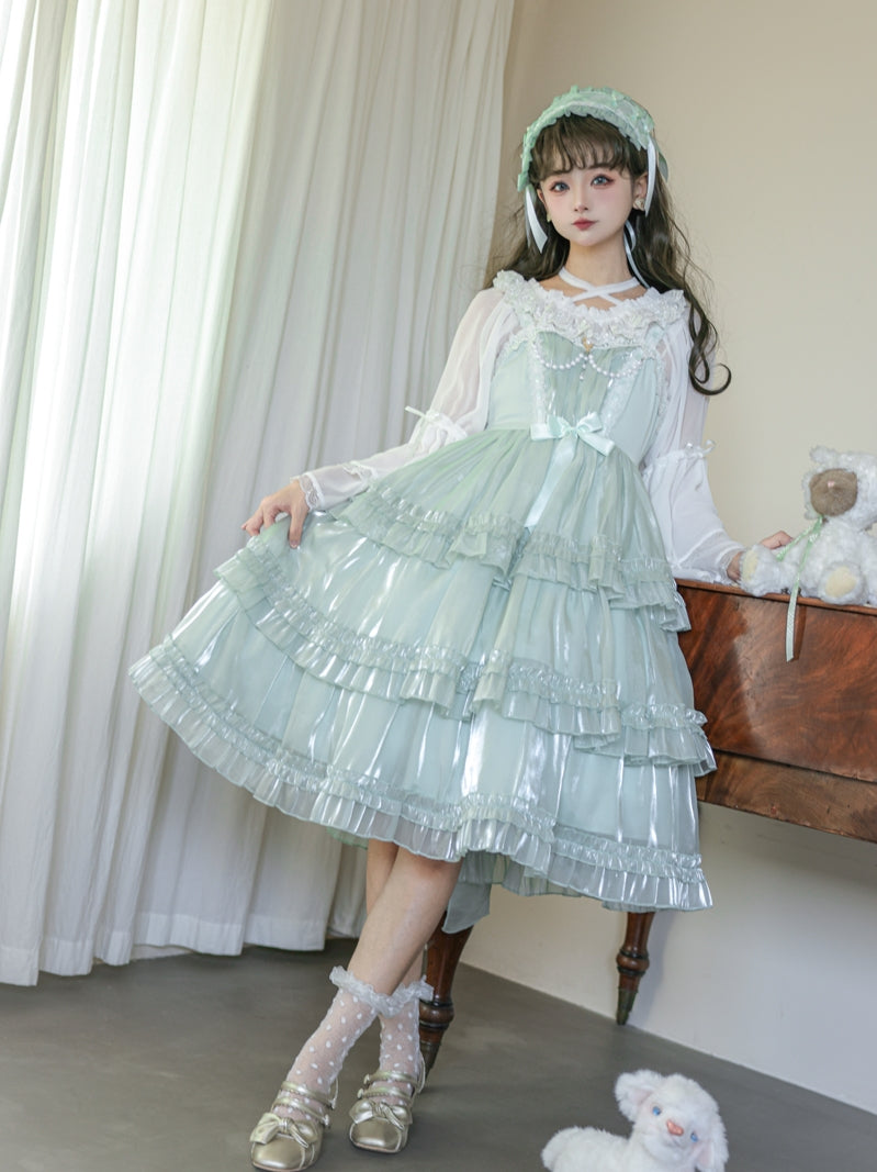 Love Song of the Star Lace Bow Ribbon Ruffled Layered Princess Dress