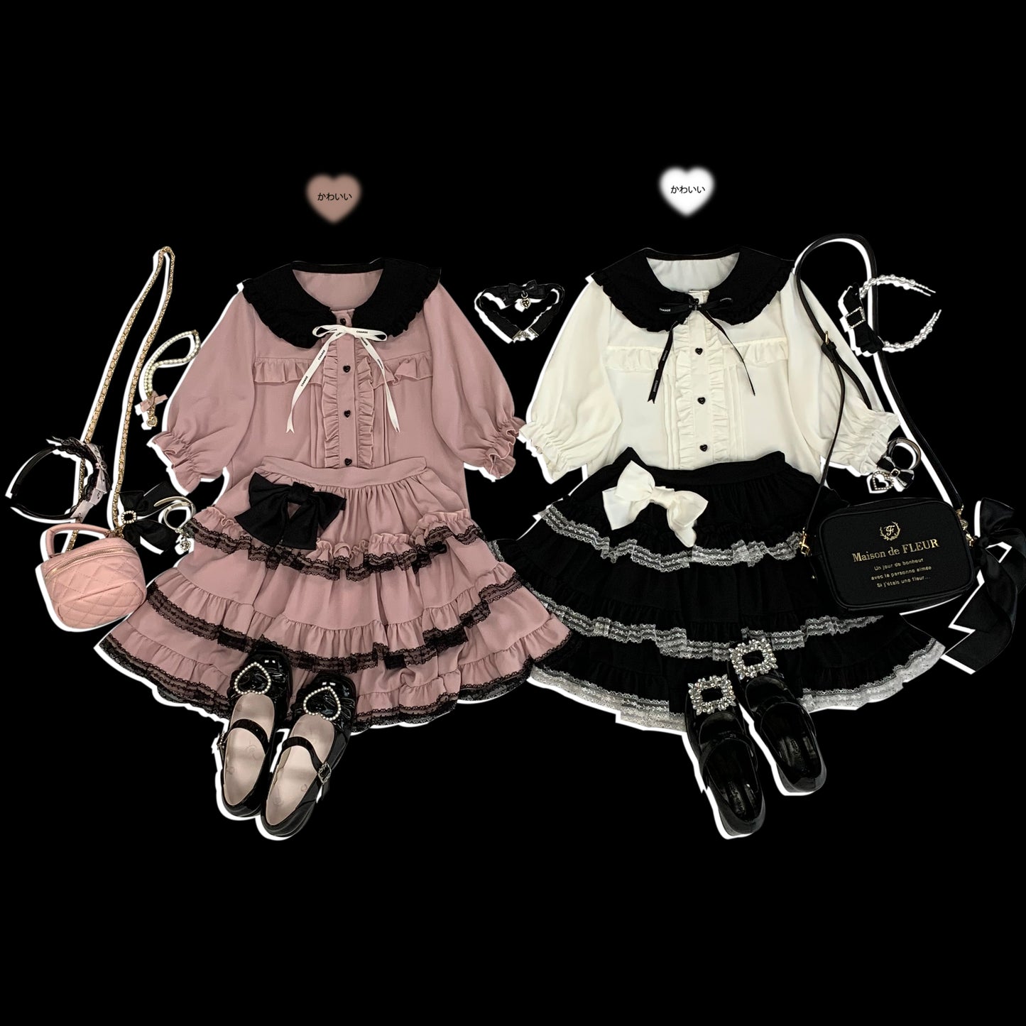 Kitten Bullet Jirai Kei Sweet Cake Ruffle Pink Black Skirt