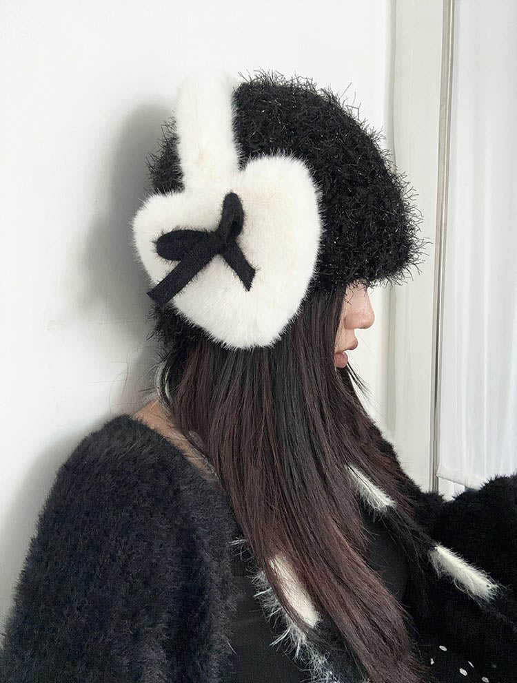 Sweet Heart Shaped Bow Plush Thick Foldable Winter Earmuffs