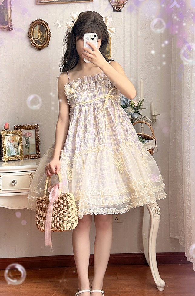 Yarn Cat Wisteria Bubble Purple Lolita Strap Dress