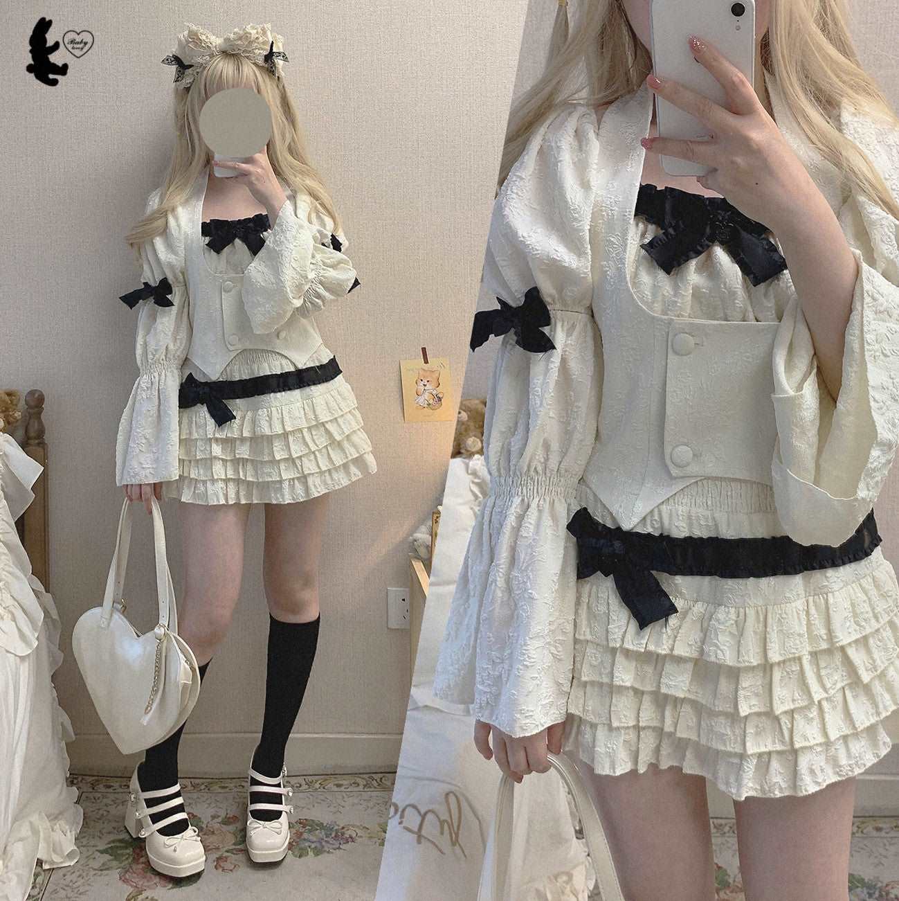 Dormir Doll EGL Satin Bow White Pink Black Layered Cake Mini Skirt