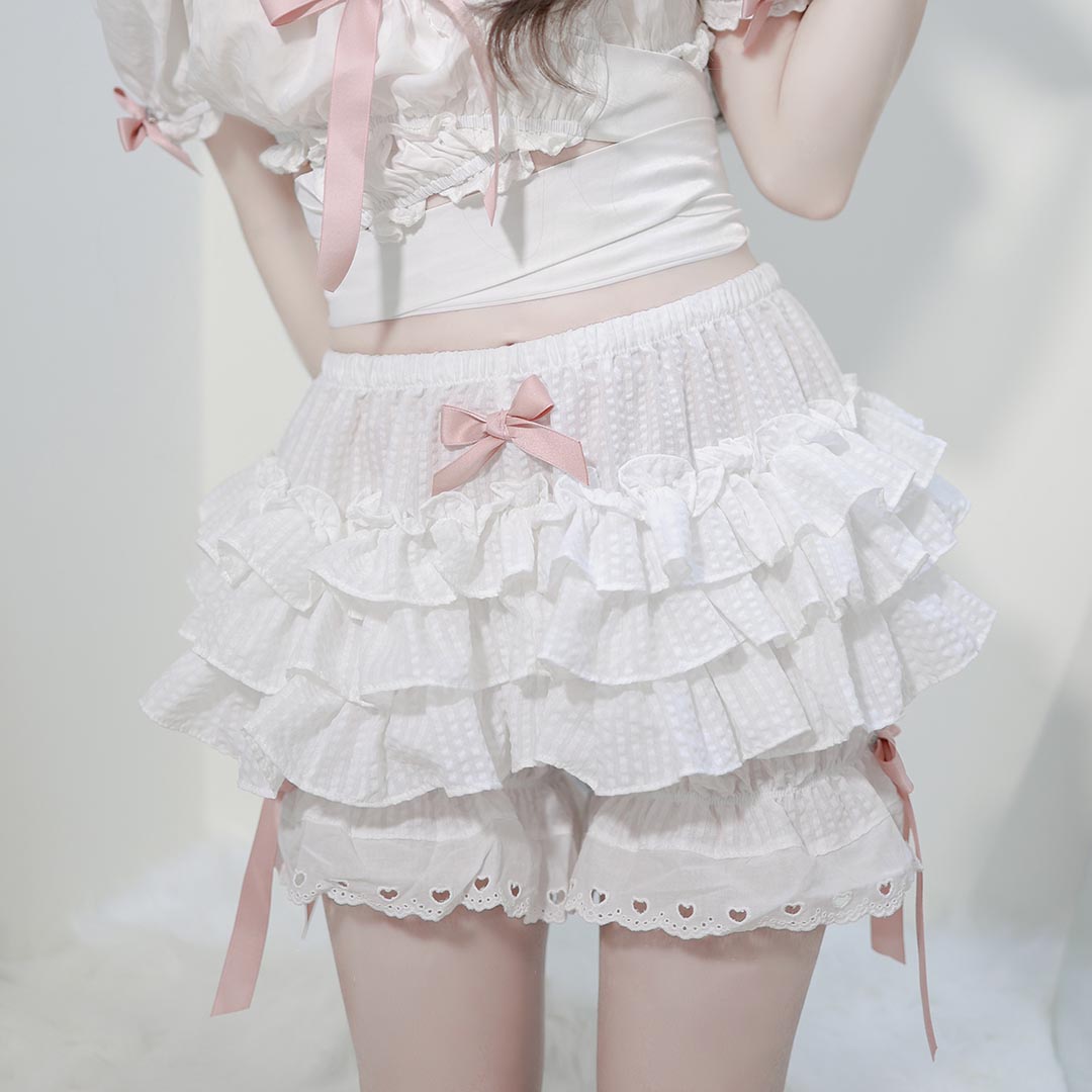 Lolita Lace Ruffled Black White Pink Bow Bloomers Shorts